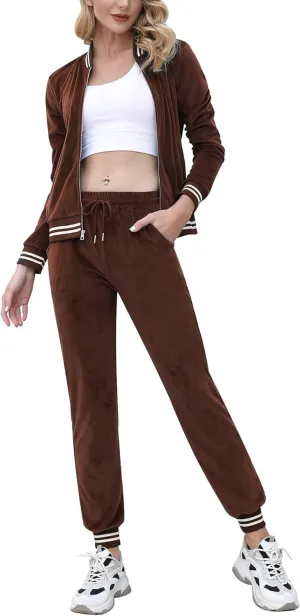 Totatuit Womens 2 Piece Velour Sweatsuit Sets Long Sleeve Zip Up Sweatshirt Sweatpants Tracksuits Sets with Pocket