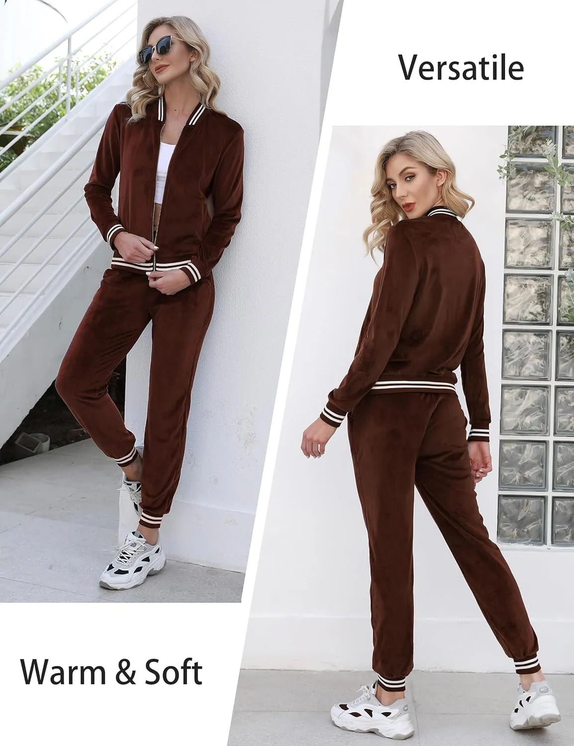 Totatuit Womens 2 Piece Velour Sweatsuit Sets Long Sleeve Zip Up Sweatshirt Sweatpants Tracksuits Sets with Pocket