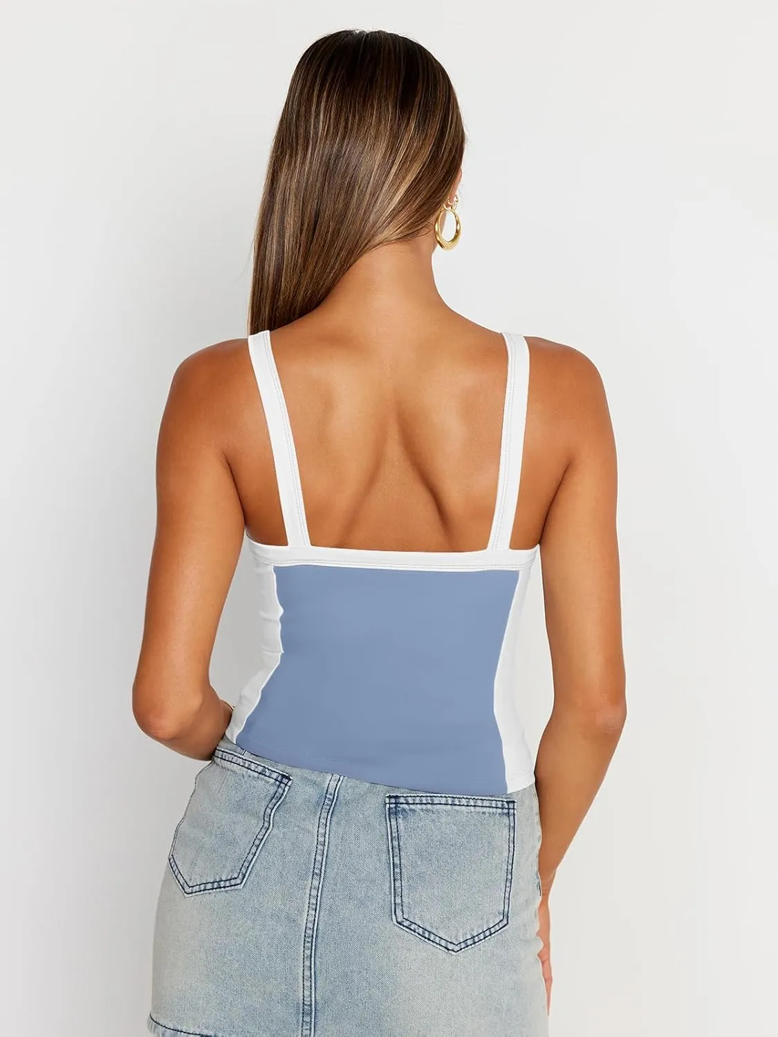Trendy Queen Women's Double Lined Tank Tops Spaghetti Strap Square Neck Camisole Sleeveless Racerback Cropped Summer Clothes