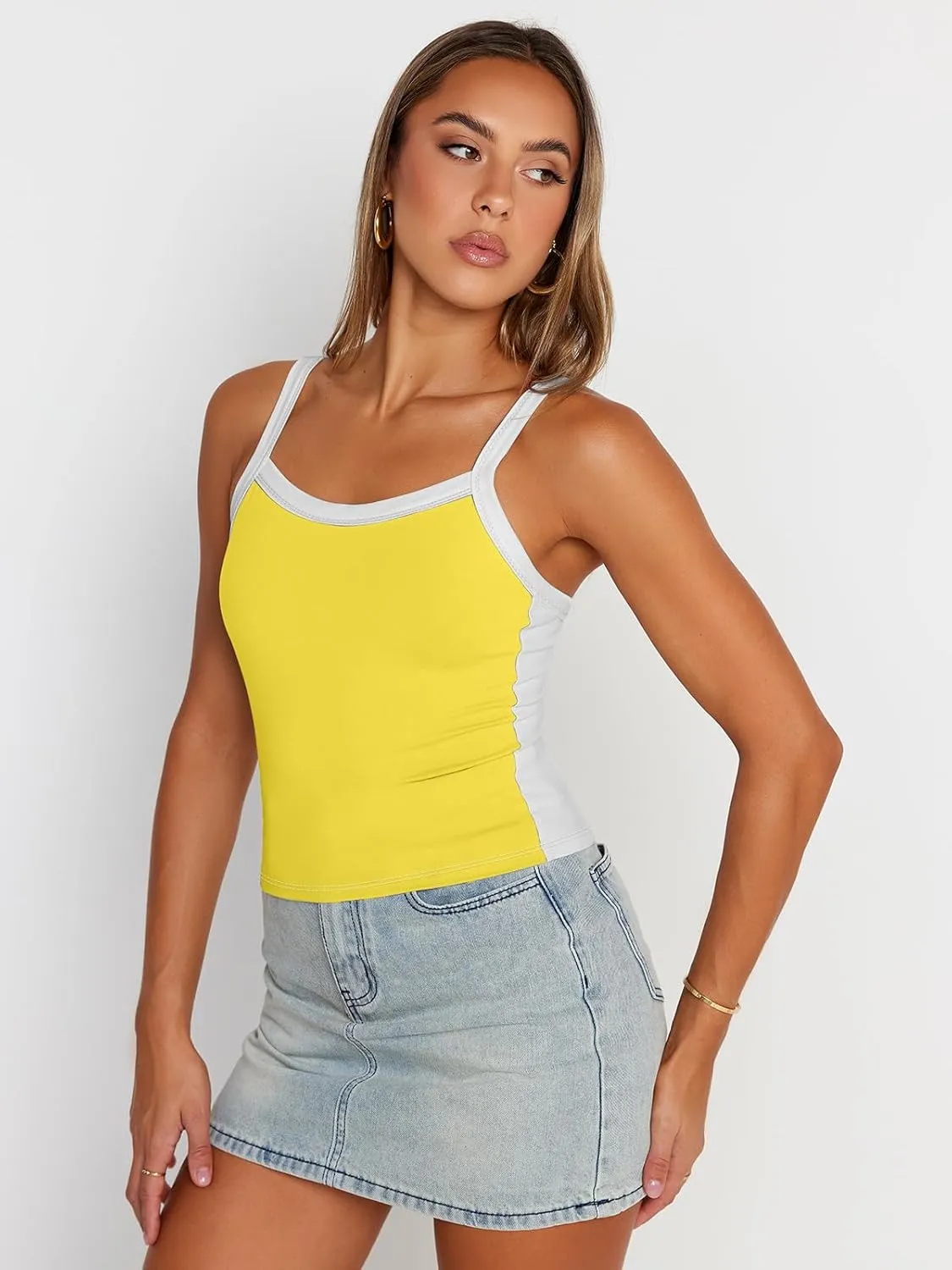 Trendy Queen Women's Double Lined Tank Tops Spaghetti Strap Square Neck Camisole Sleeveless Racerback Cropped Summer Clothes