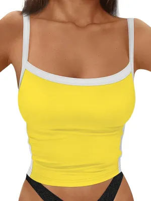 Trendy Queen Women's Double Lined Tank Tops Spaghetti Strap Square Neck Camisole Sleeveless Racerback Cropped Summer Clothes