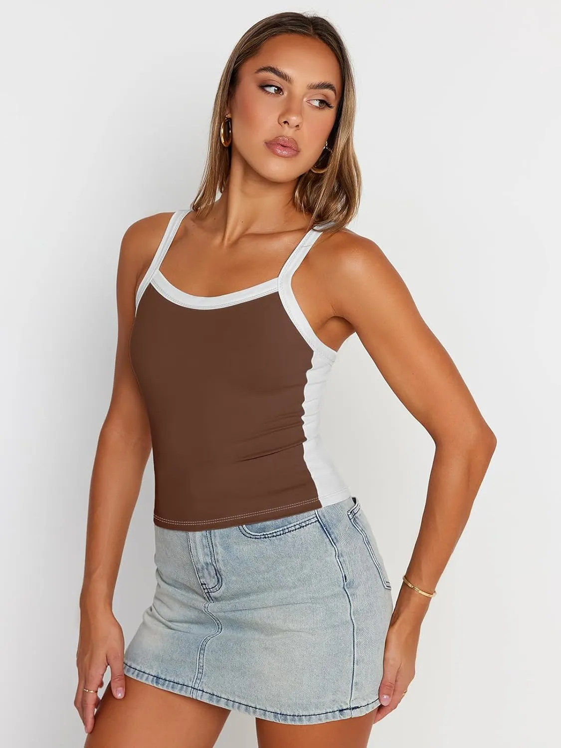 Trendy Queen Women's Double Lined Tank Tops Spaghetti Strap Square Neck Camisole Sleeveless Racerback Cropped Summer Clothes