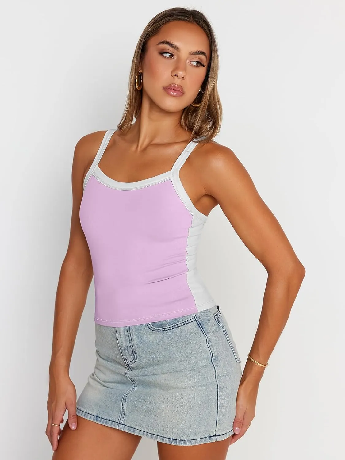 Trendy Queen Women's Double Lined Tank Tops Spaghetti Strap Square Neck Camisole Sleeveless Racerback Cropped Summer Clothes