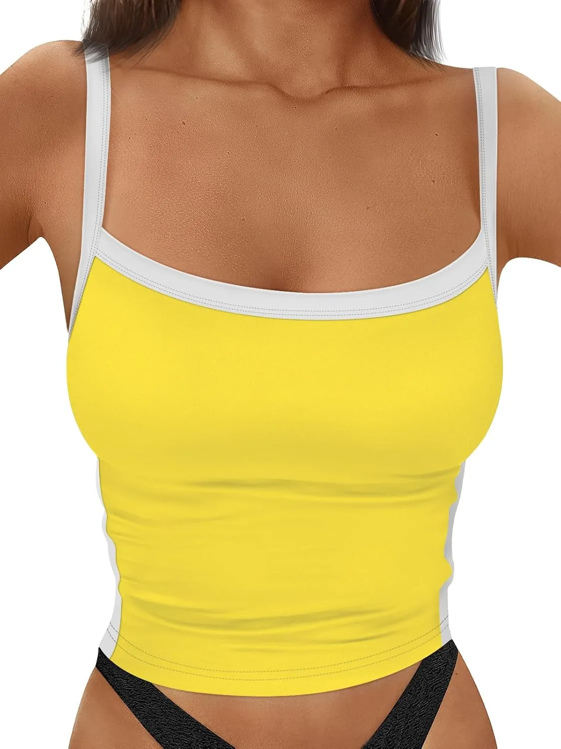 Trendy Queen Women's Double Lined Tank Tops Spaghetti Strap Square Neck Camisole Sleeveless Racerback Cropped Summer Clothes