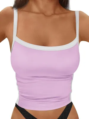 Trendy Queen Women's Double Lined Tank Tops Spaghetti Strap Square Neck Camisole Sleeveless Racerback Cropped Summer Clothes