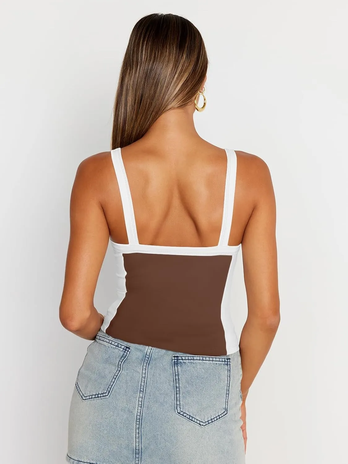 Trendy Queen Women's Double Lined Tank Tops Spaghetti Strap Square Neck Camisole Sleeveless Racerback Cropped Summer Clothes