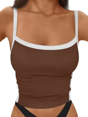 Trendy Queen Women's Double Lined Tank Tops Spaghetti Strap Square Neck Camisole Sleeveless Racerback Cropped Summer Clothes