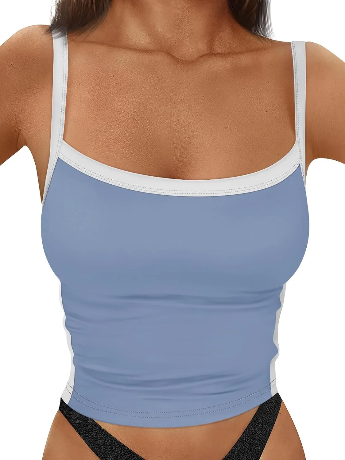Trendy Queen Women's Double Lined Tank Tops Spaghetti Strap Square Neck Camisole Sleeveless Racerback Cropped Summer Clothes