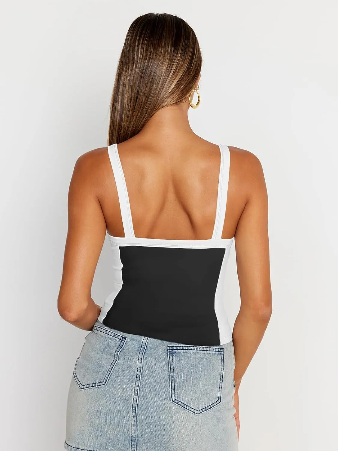 Trendy Queen Women's Double Lined Tank Tops Spaghetti Strap Square Neck Camisole Sleeveless Racerback Cropped Summer Clothes