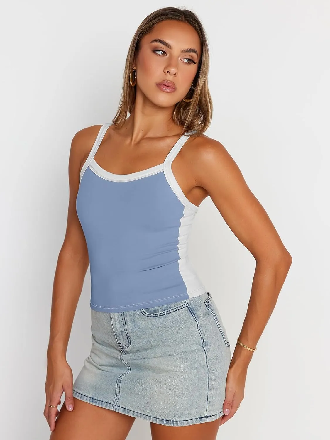 Trendy Queen Women's Double Lined Tank Tops Spaghetti Strap Square Neck Camisole Sleeveless Racerback Cropped Summer Clothes