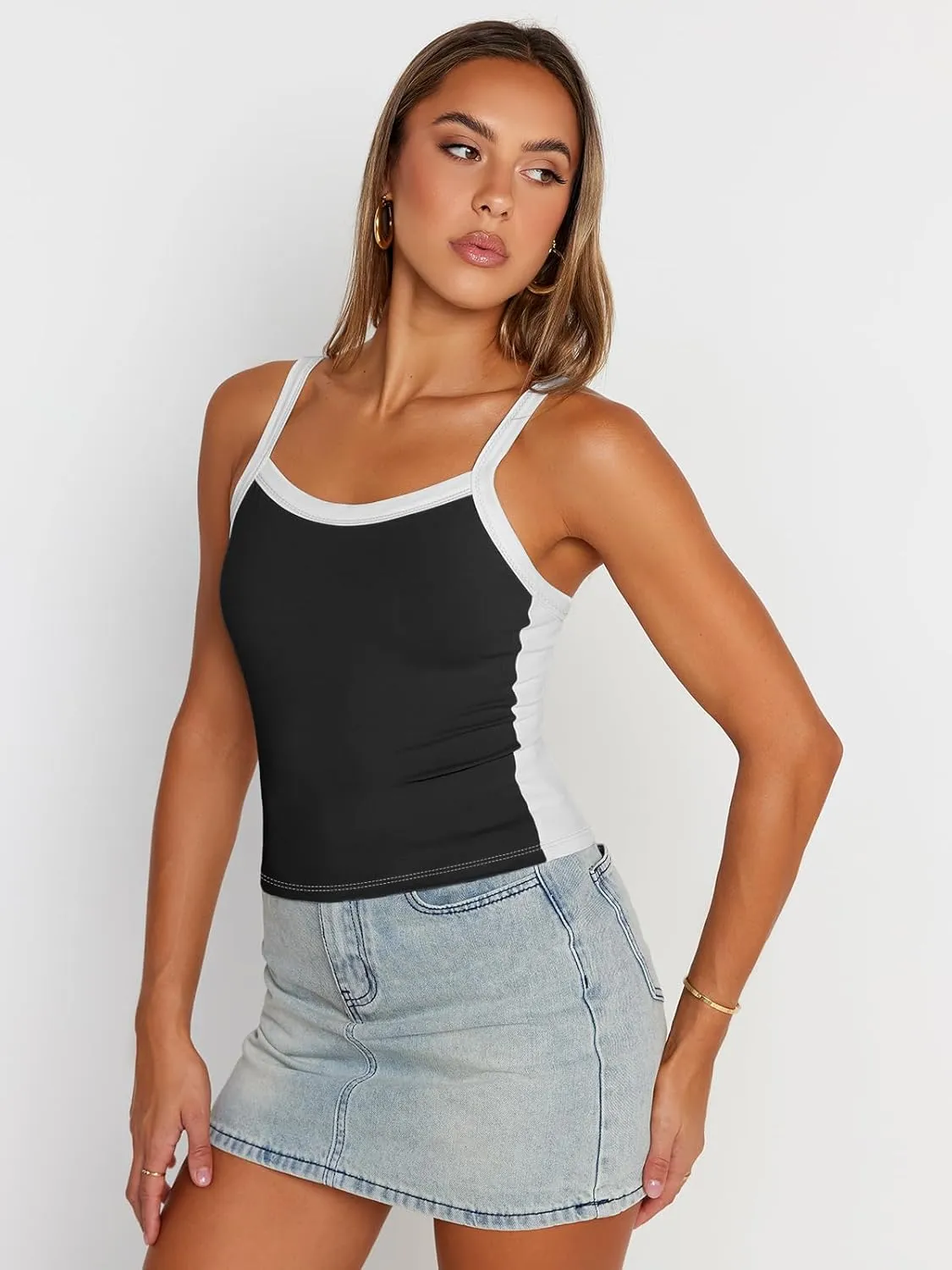 Trendy Queen Women's Double Lined Tank Tops Spaghetti Strap Square Neck Camisole Sleeveless Racerback Cropped Summer Clothes