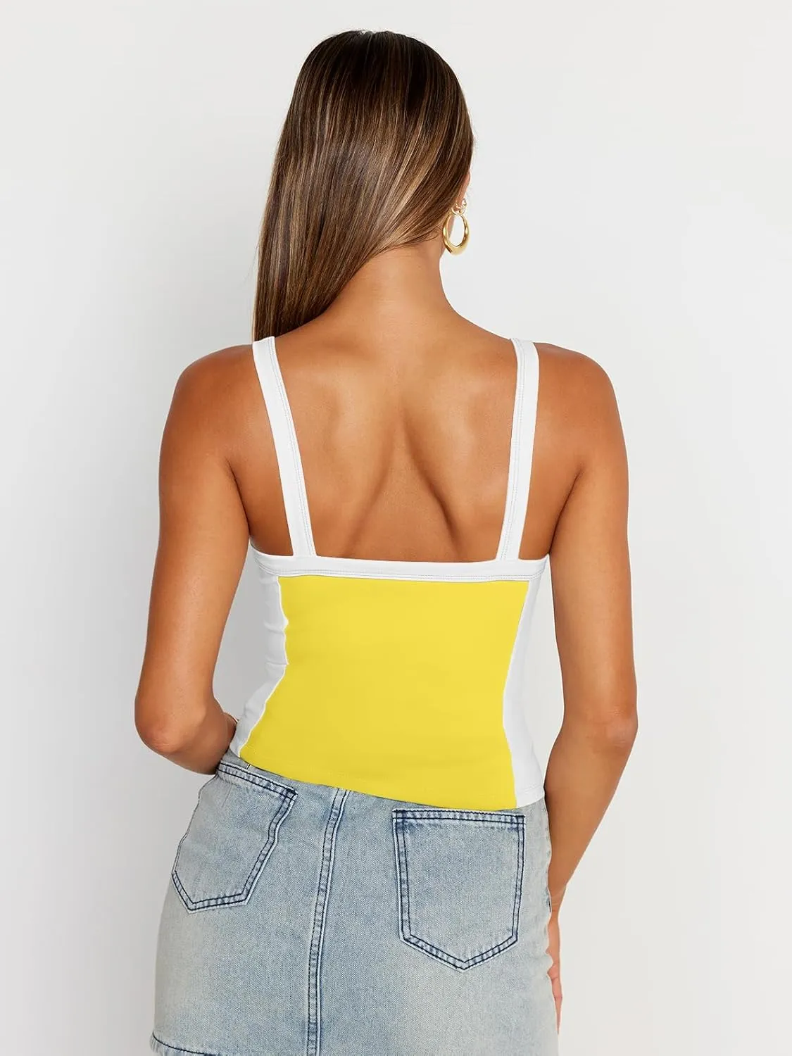 Trendy Queen Women's Double Lined Tank Tops Spaghetti Strap Square Neck Camisole Sleeveless Racerback Cropped Summer Clothes