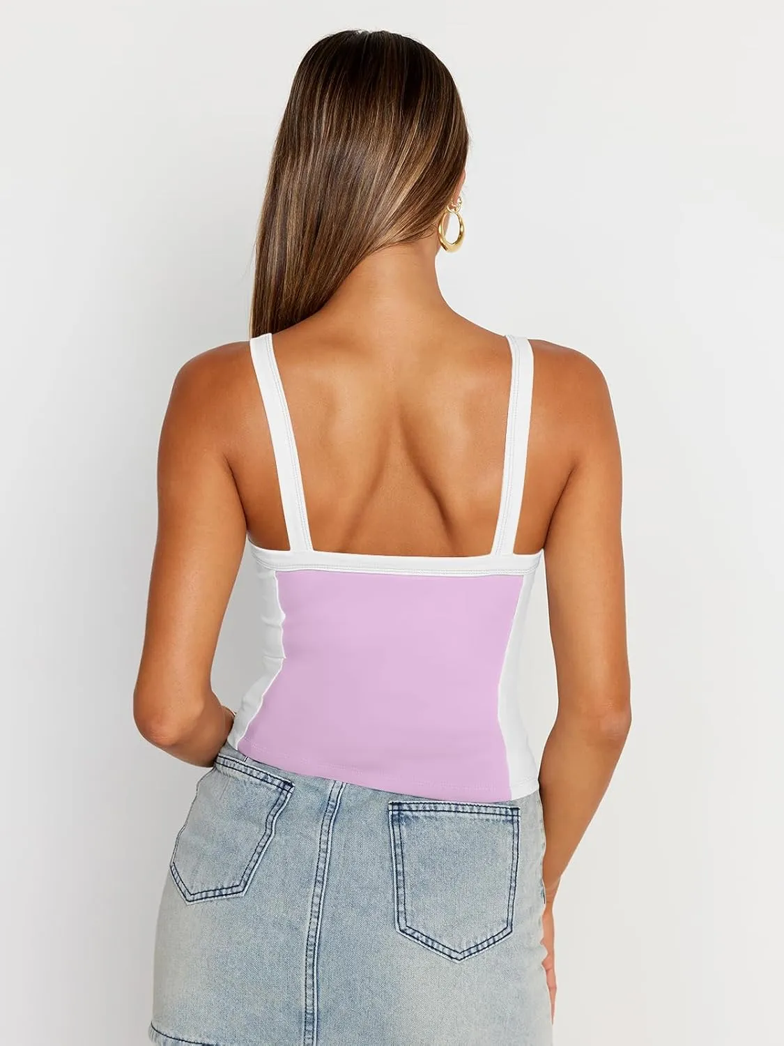 Trendy Queen Women's Double Lined Tank Tops Spaghetti Strap Square Neck Camisole Sleeveless Racerback Cropped Summer Clothes