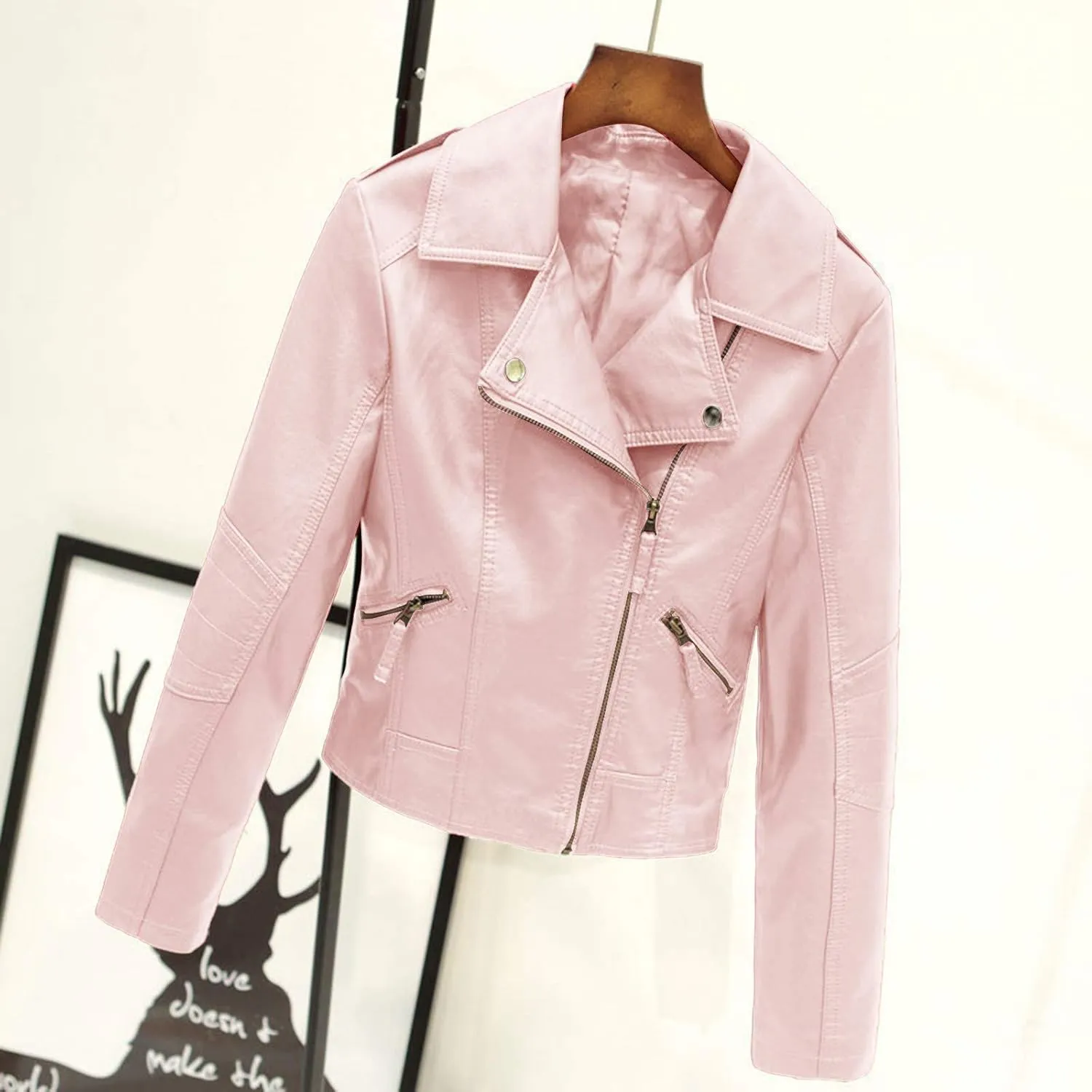 tuduoms Winter Jackets for Teen Girls Fashion Pu Leather Motorcycle Jacket Lapel Zipper Slim Bomber Coat Winter Warm Outwear