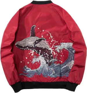 Whale Embroidered Jacket Men Spring Cotton Padded Ma-1 Thick Coat Baseball Male Coats Winter Japanese Sukajan
