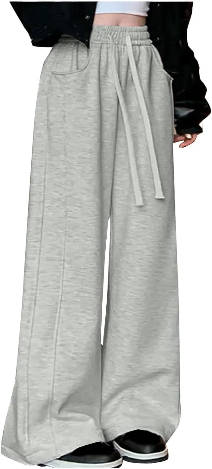 Wide Leg Sweatpants Women Plus Size High Waisted Drawstring Lounge Pants Flowy Trousers Casual Loose y2k Joggers