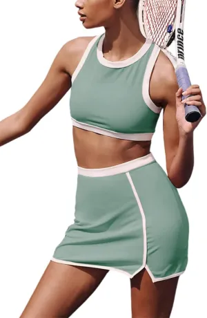 Women 2 Piece Tennis Skirt Set Cutout Crop Top Athletic Golf Skorts Skirts Activewear Matching Outfits