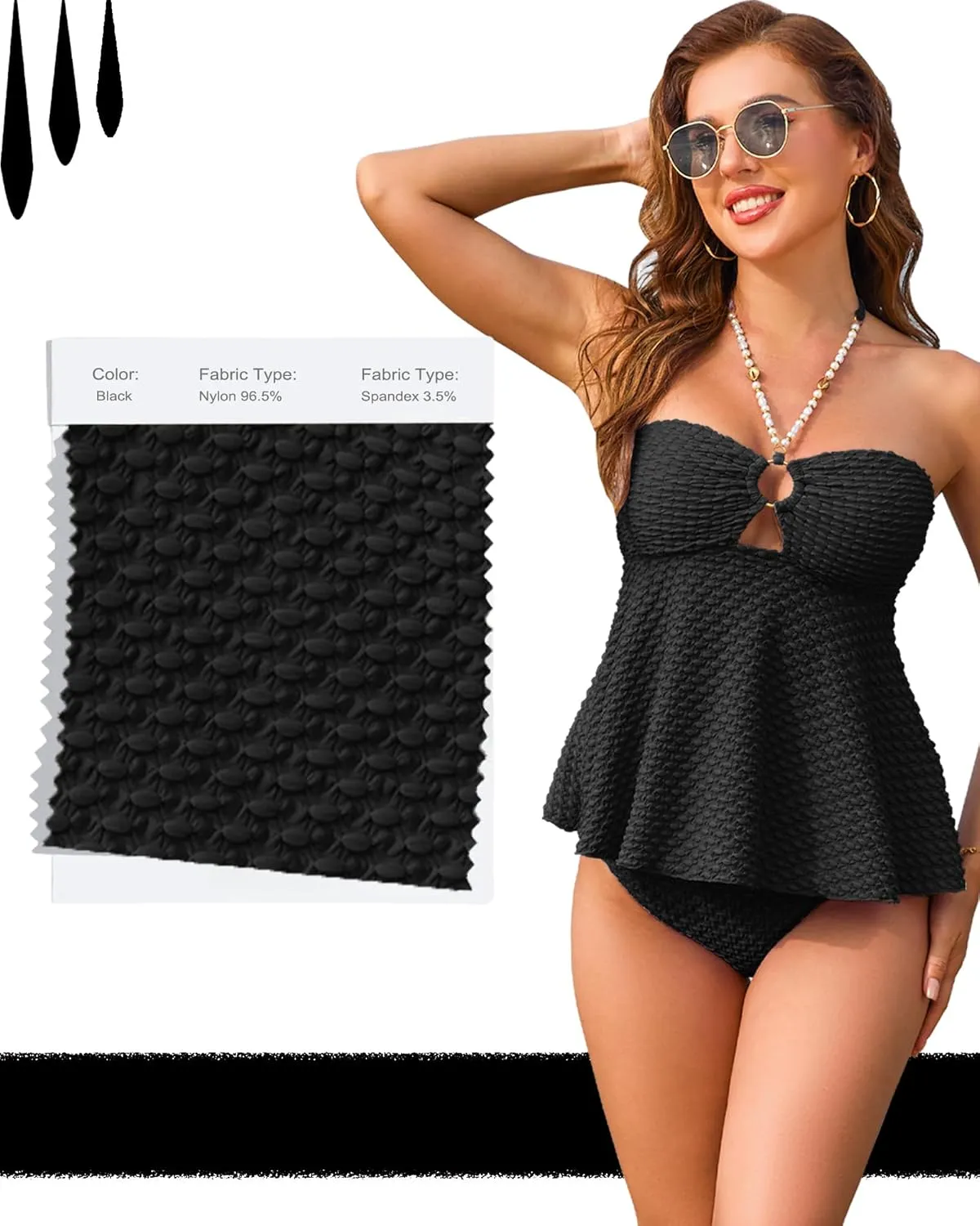 Women Bandeau Swimsuit Two Piece - Tummy Control Bathing Suit Full Coverage High Waisted Bikini Sets Halter Teens