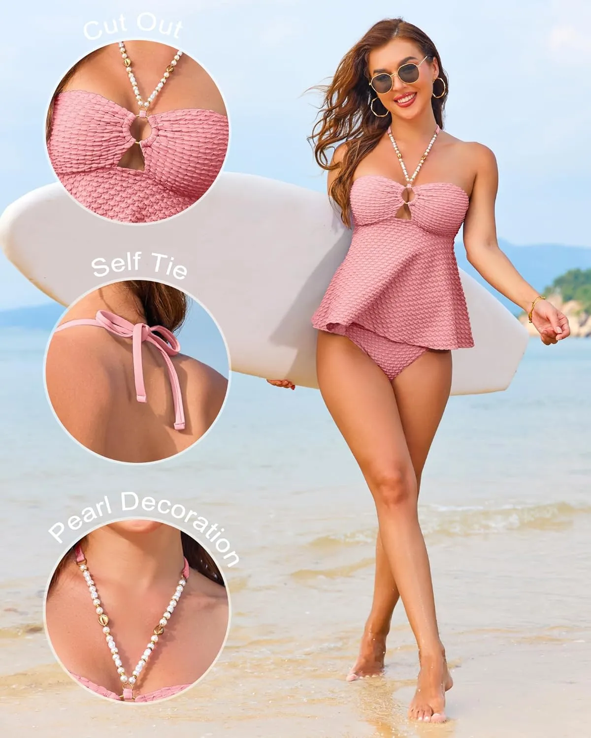 Women Bandeau Swimsuit Two Piece - Tummy Control Bathing Suit Full Coverage High Waisted Bikini Sets Halter Teens