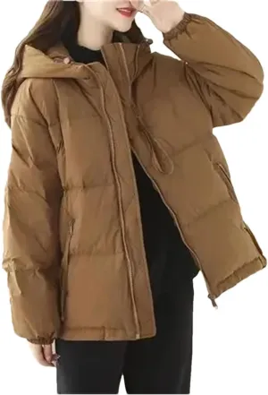 Women Cotton-Padded Female Winter Down Jacket Short Loose Hooded Padded Cotton-Padded Jacket Warm Casual Coat