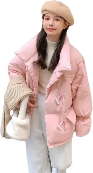 Women Cotton-Padded Winter Warm Coat With High Collar Irregular Bread Cotton-Padded Jacket College Style Jacket