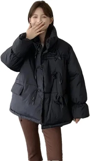 Women Cotton-Padded Winter Warm Coat With High Collar Irregular Bread Cotton-Padded Jacket College Style Jacket