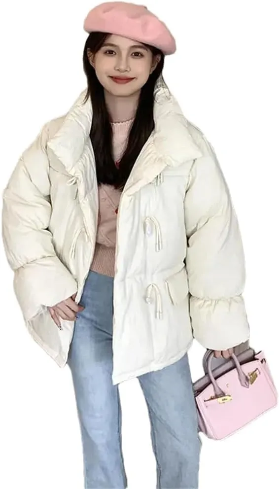Women Cotton-Padded Winter Warm Coat With High Collar Irregular Bread Cotton-Padded Jacket College Style Jacket