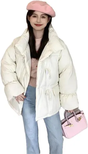 Women Cotton-Padded Winter Warm Coat With High Collar Irregular Bread Cotton-Padded Jacket College Style Jacket
