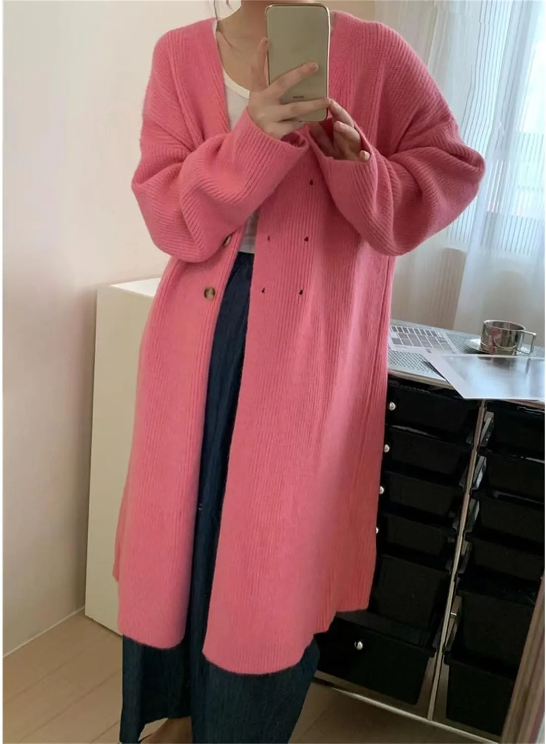 Women Double Breasted Coats Jacket Winter Trendy Solid Color Knit Overcoat Long Sleeve Maxi Long Trench Coat