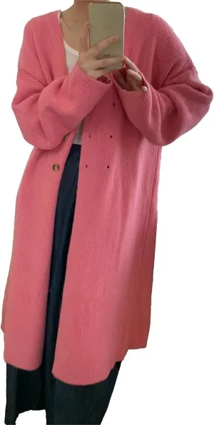 Women Double Breasted Coats Jacket Winter Trendy Solid Color Knit Overcoat Long Sleeve Maxi Long Trench Coat