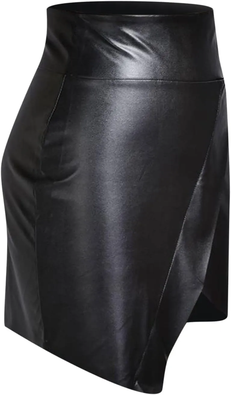 Women Faux PU Skirt High Waist Bodycon Midi Leather Skirt Office Work Mini Pencil Skirt Casual Slim Long Skirt