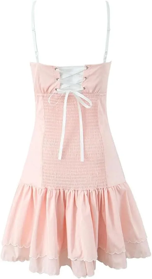 Women Floral Embroidery Spaghetti Straps Dress A-Line Holiday Party Lace Mini Dresses