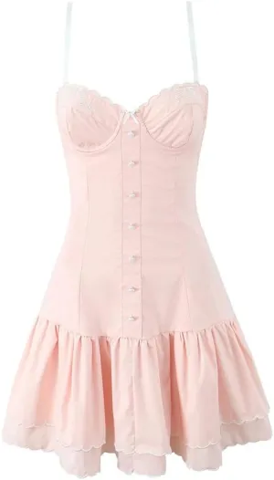 Women Floral Embroidery Spaghetti Straps Dress A-Line Holiday Party Lace Mini Dresses