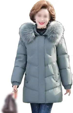 Women Hooded Cotton Down Jacket Winter Solid Thicken Warm Padded Coat Casual Middle-Aged Elderly Outwear
