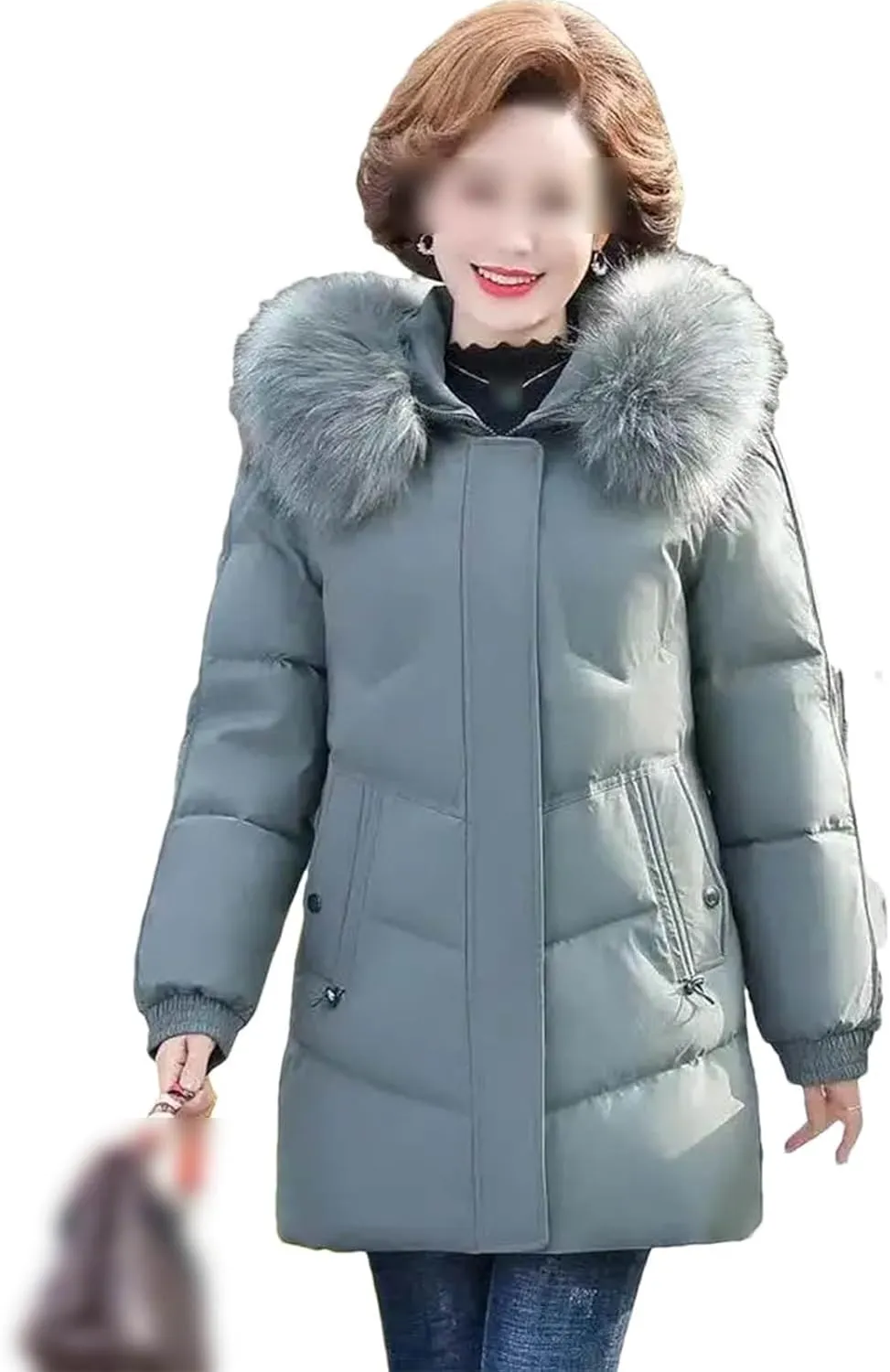 Women Hooded Cotton Down Jacket Winter Solid Thicken Warm Padded Coat Casual Middle-Aged Elderly Outwear