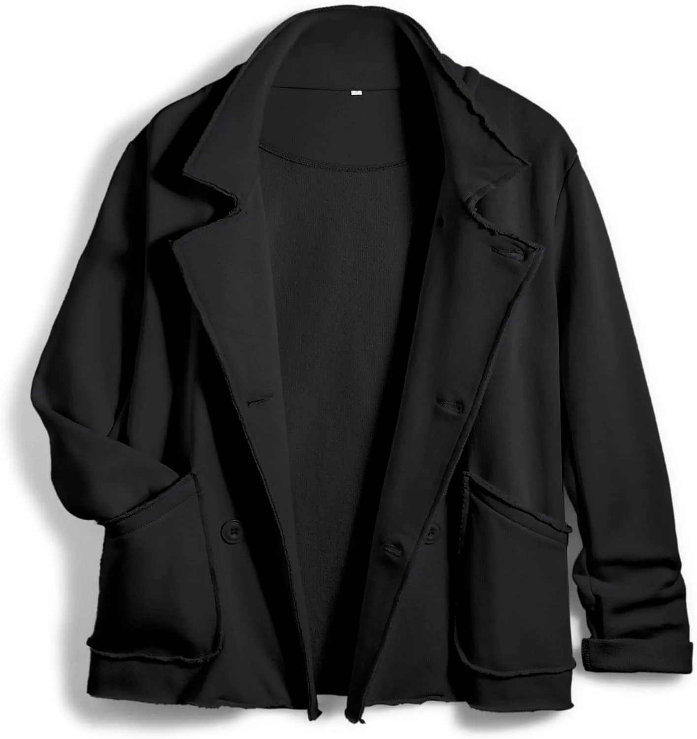 Women Warm Pea Coat Notched Lapel Neck Cropped Double Breasted Button Down Trench Overcoat Jackets with Pockets(Black,S)
