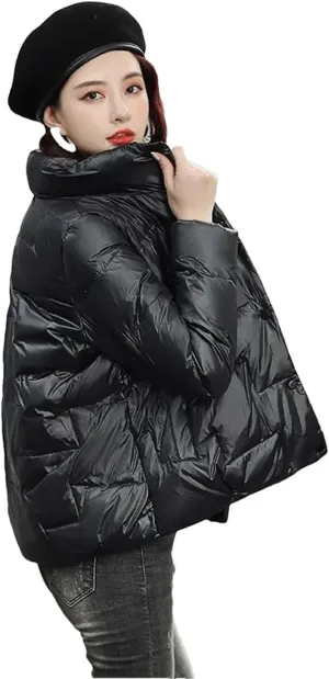 Women Winter Cotton-Padded Coat Short Parkas Stand Collar Coat Ligh Loose Warm Cotton-Padded Jacket