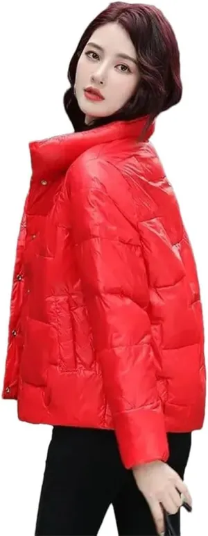Women Winter Cotton-Padded Coat Short Parkas Stand Collar Coat Ligh Loose Warm Cotton-Padded Jacket