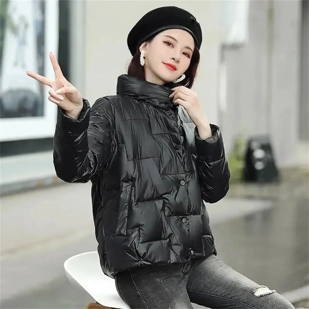 Women Winter Cotton-Padded Coat Short Parkas Stand Collar Coat Ligh Loose Warm Cotton-Padded Jacket