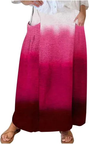 Women's 2024 Summer Printed Long Skirts Trendy Loose Fitted Skirt Pretty High Waist A-Line Maxi Skirt for Ladies