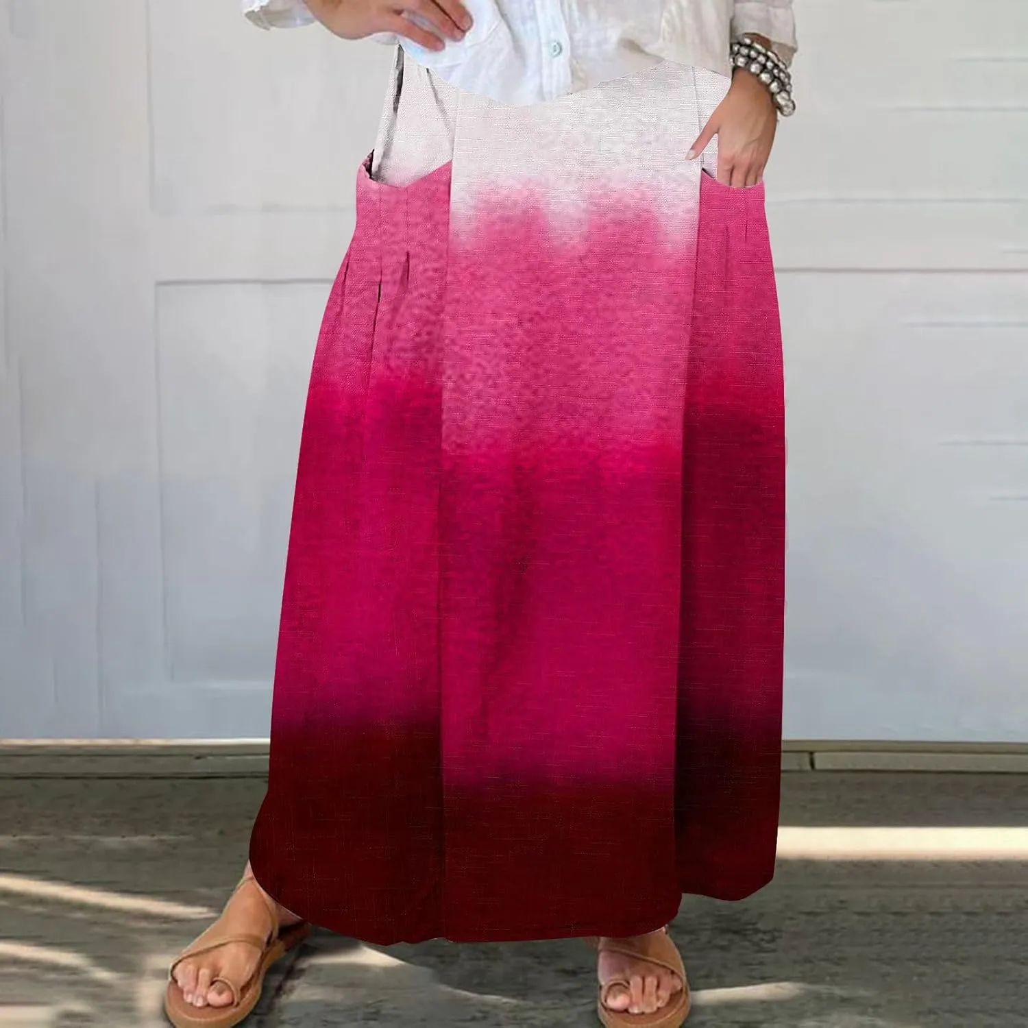 Women's 2024 Summer Printed Long Skirts Trendy Loose Fitted Skirt Pretty High Waist A-Line Maxi Skirt for Ladies