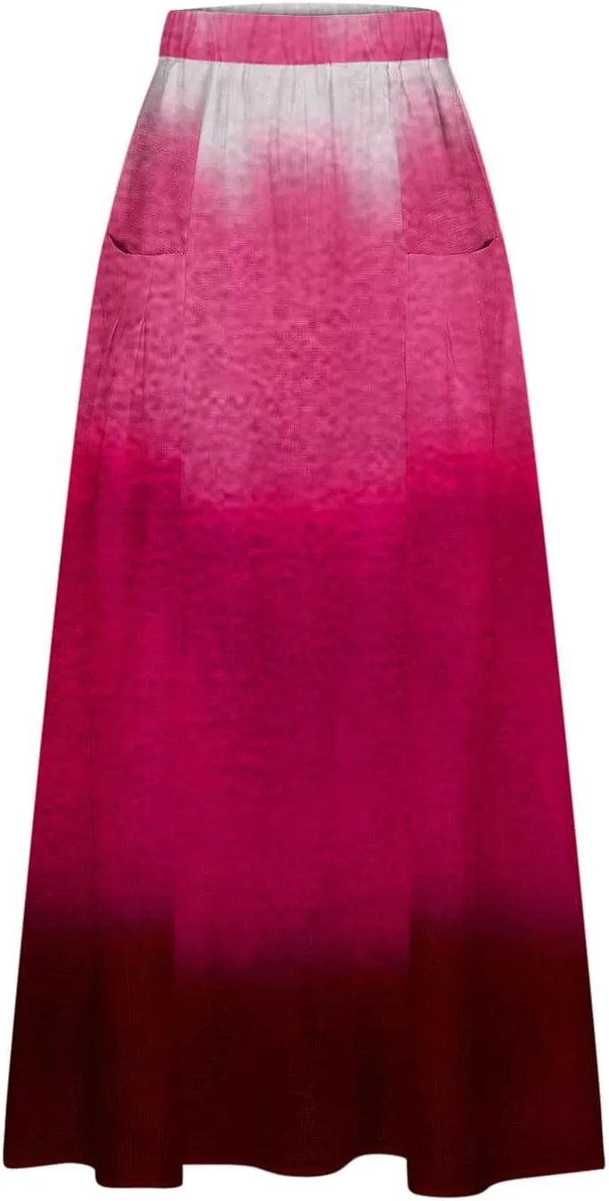 Women's 2024 Summer Printed Long Skirts Trendy Loose Fitted Skirt Pretty High Waist A-Line Maxi Skirt for Ladies