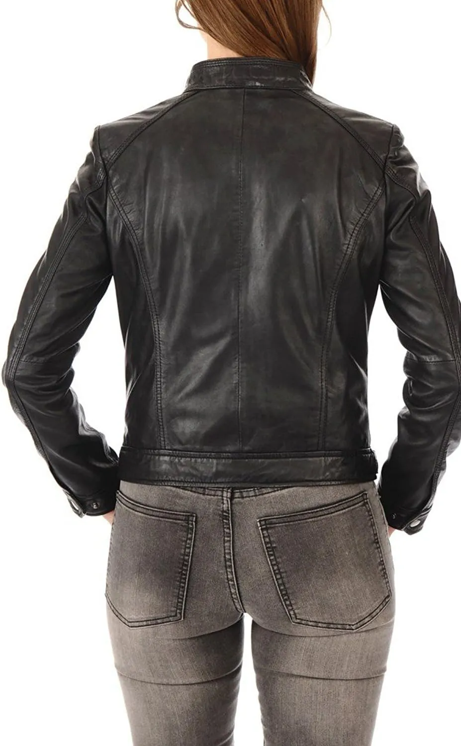 Women's Biker Moto Lambskin Leather Jacket