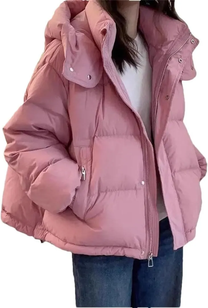 Women's Cotton Coat And Winter Loose Hooded Padded Warm Down Cotton Padded Short Coat Top