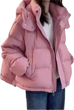 Women's Cotton Coat And Winter Loose Hooded Padded Warm Down Cotton Padded Short Coat Top