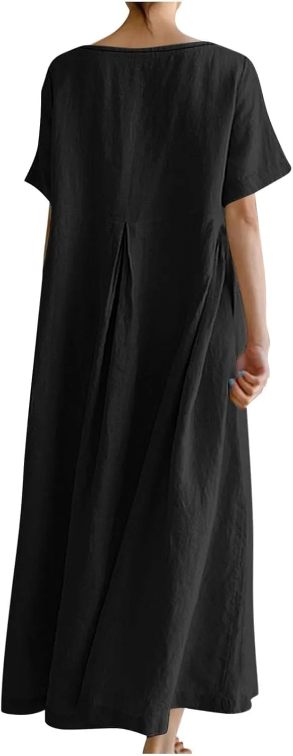 Womens Cotton Linen Maxi Dresses Summer Flowy Japanese Art Linen Dress 2024 Oversized Baggy Casual Fall Dresses
