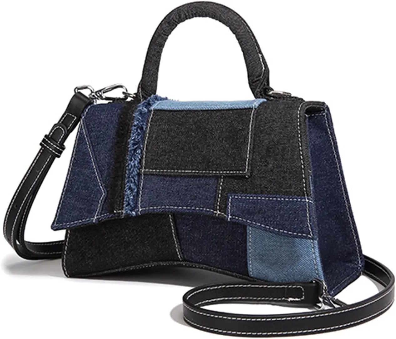 Women's Denim Top Handle Satchel Bag Stitching Tote Shoulder Bag Saddle Flap Crossbody Fashion Casual Handbag Pursebag1798OWOISS
