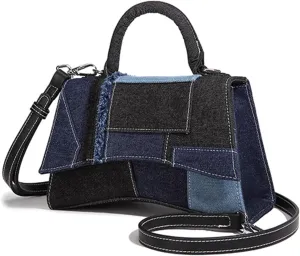Women's Denim Top Handle Satchel Bag Stitching Tote Shoulder Bag Saddle Flap Crossbody Fashion Casual Handbag Pursebag1798OWOISS
