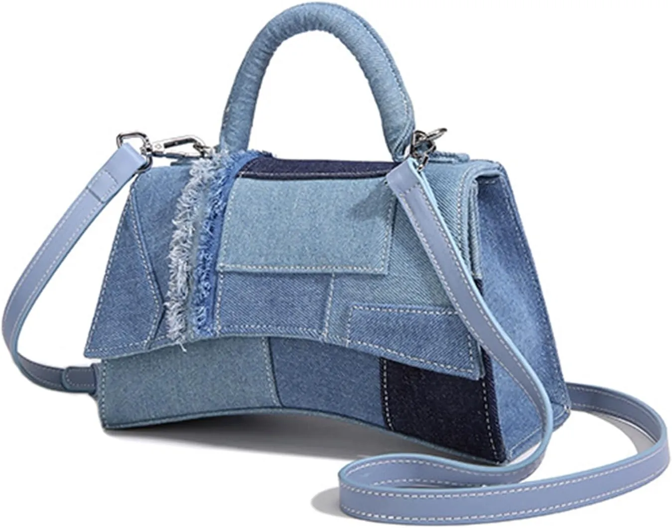 Women's Denim Top Handle Satchel Bag Stitching Tote Shoulder Bag Saddle Flap Crossbody Fashion Casual Handbag Pursebag1800OWOISS