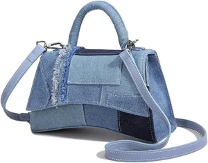 Women's Denim Top Handle Satchel Bag Stitching Tote Shoulder Bag Saddle Flap Crossbody Fashion Casual Handbag Pursebag1800OWOISS